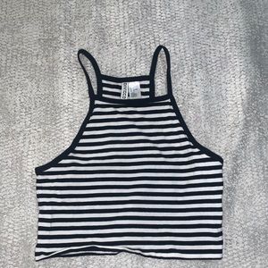 Black and white stripes halter top